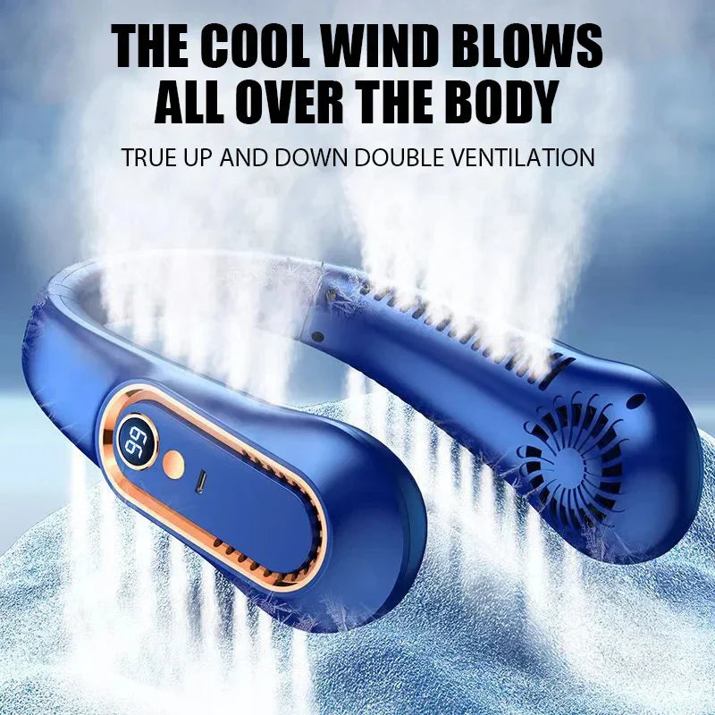 Portable Mini Bladeless Neckband Fan with Digital Display - USB Rechargeable Air Cooler for Neck, Hands-Free Cooling Experience