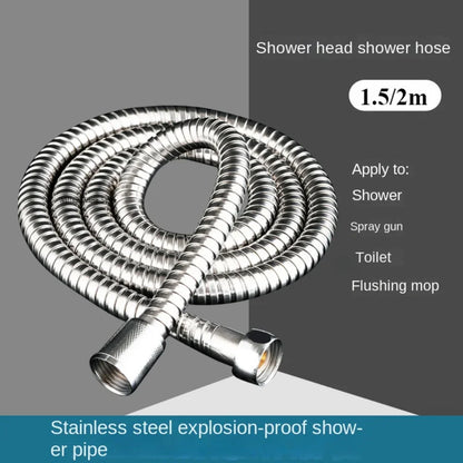 Flexible Shower Hose 1.5/2M — Black/Silver Stainless Steel Bathroom Extension Pipe and Accessories