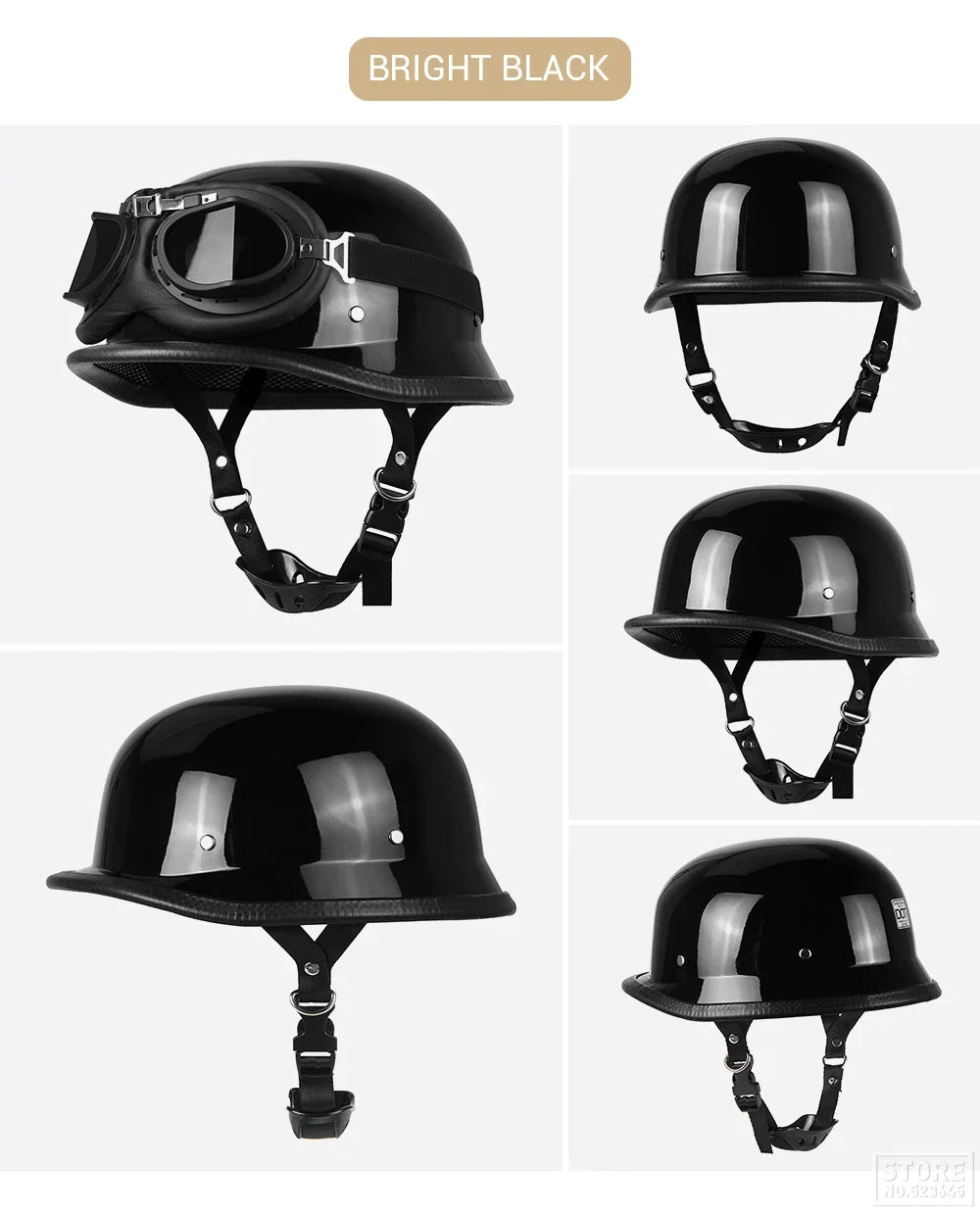 German Leather Motorcycle Half Helmet - Vintage Open Face Biker Helmet, DOT Certified, Casco Moto for S-XXL Sizes
