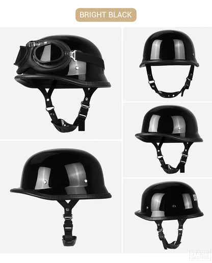 German Leather Motorcycle Half Helmet - Vintage Open Face Biker Helmet, DOT Certified, Casco Moto for S-XXL Sizes