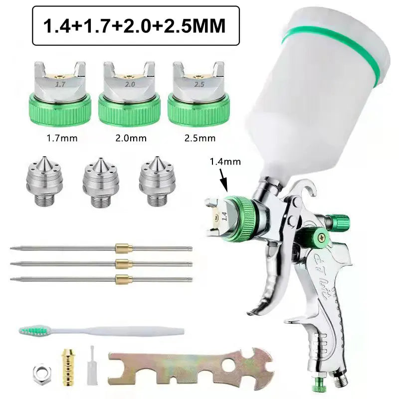HVLP Professional Spray Gun – 1.4/1.7/2.0/2.5mm Steel Nozzle Gravity Gun for Car Paint | Portable DIY Spray Paint Kit