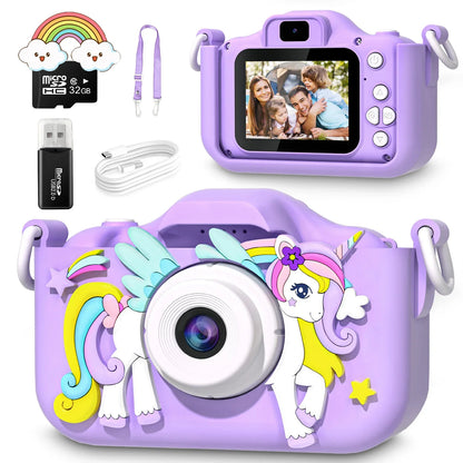 Kids Mini Unicorn Camera - 1080P HD Toy for Boys & Girls, 2" Screen with 32GB SD Card, Perfect Birthday Gift