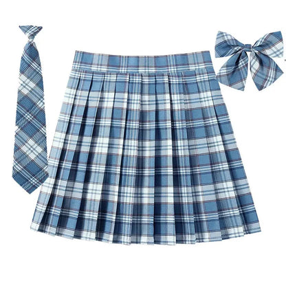 Women’s Plaid Pleated Skirt with Bowtie – XS-5XL Harajuku Preppy Mini Japanese School Uniform, Summer Kawaii Jupe