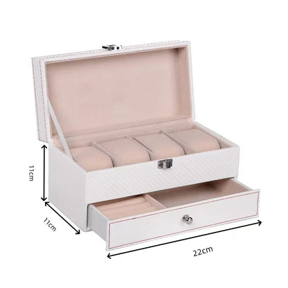 PU Leather Jewelry & Watch Organizer Box — Storage Case for Rings, Earrings, Bracelets, Perfect Gift Casket