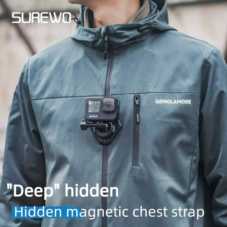 SUREWO Magnetic Quick Release Chest Strap Mount – Action Camera Bracket for GoPro 13/12/11 & DJI Action 5/4 Pro Accessories
