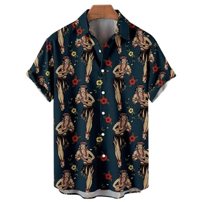 Men's Retro Mermaid Hawaiian Shirt - 3D Print Casual Short Sleeve Button-Up Summer Shirt