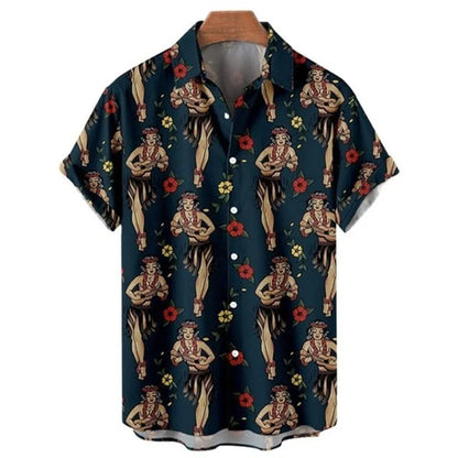 Men's Retro Mermaid Hawaiian Shirt - 3D Print Casual Short Sleeve Button-Up Summer Shirt