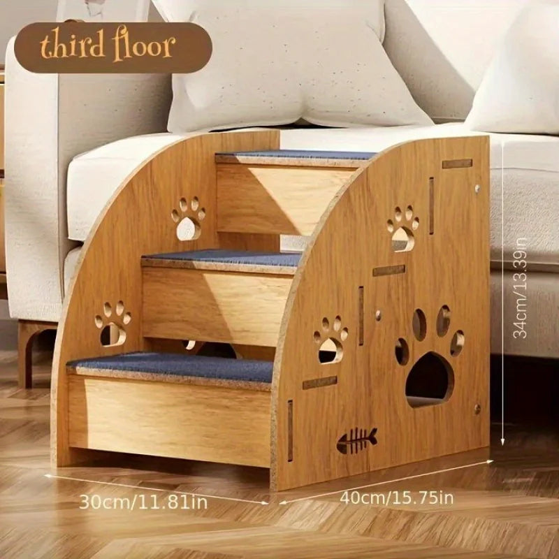 3-Tier & 2-Tier Wooden Non-Slip Pet Stairs for Dogs & Cats – Bed and Sofa Climbing Steps for Small & Medium Pets