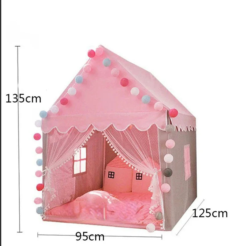 Kids Princess Play Tent - Foldable Pink Castle Tipi for Baby Playroom & Room Decor
