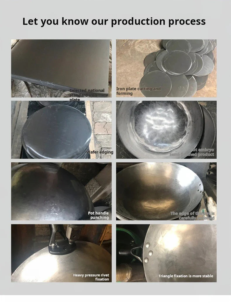 30cm Traditional Hand-Forged Iron Frying Pan, Non-Coated with Wooden Handle, Old-Style Household Cookware