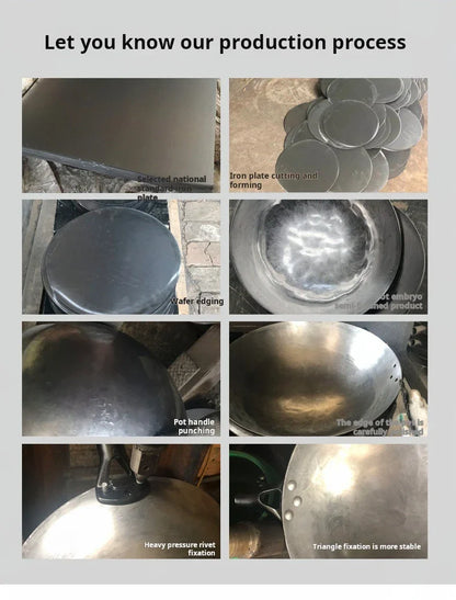 30cm Traditional Hand-Forged Iron Frying Pan, Non-Coated with Wooden Handle, Old-Style Household Cookware