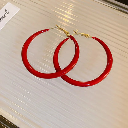 Women’s Dopamine Candy Hoop Earrings – Large Round Hollow Solid Color Ear Buckles, Versatile Fashion Jewelry