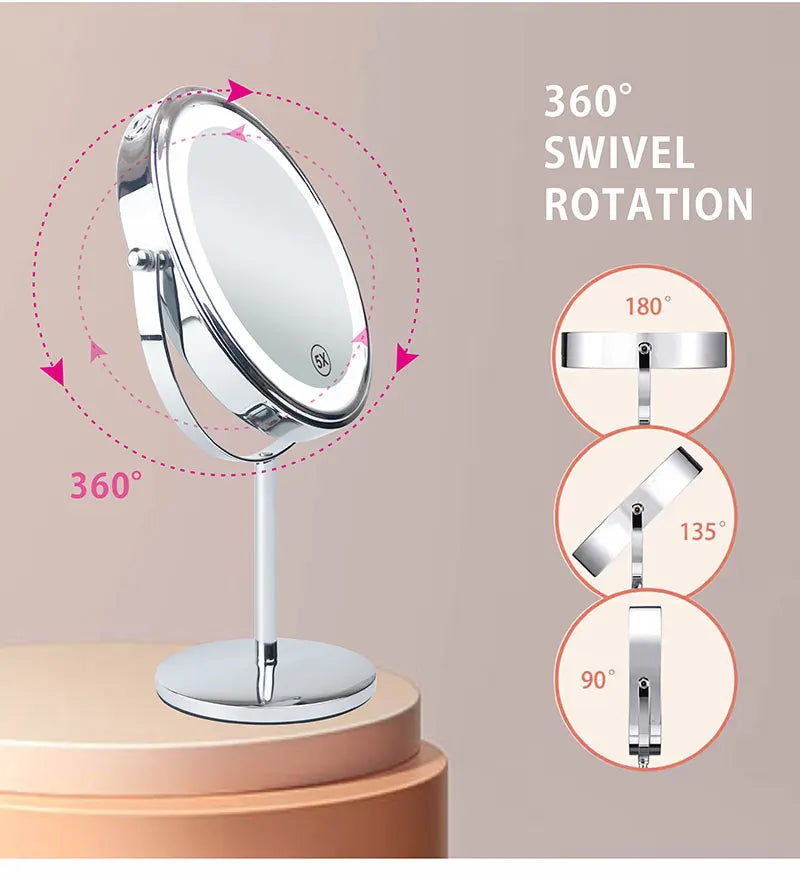 8 Inch 10X Magnifying LED Makeup Mirror - Double-Sided with 3 Color Light Touch Switch, USB Charging, Desktop Vanity Cosmetic Mirror