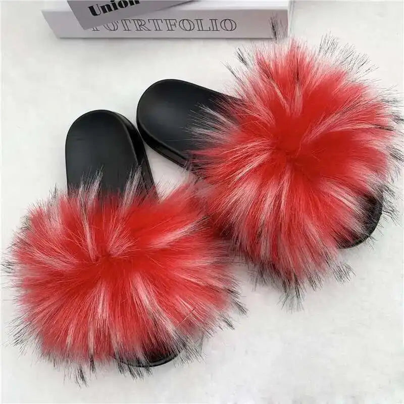 Summer Faux Fur Slippers for Women – Indoor Plush Furry Slides, Fluffy Flip Flops & Casual House Shoes