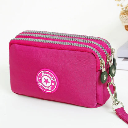 Three-Layer Zipper Short Mobile Phone Bag for Women - Fashionable, Waterproof with Multi-Layer Pockets, Portable Hand Makeup Bag