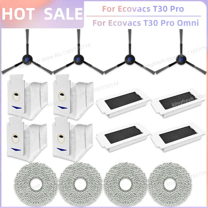Replacement Parts for Ecovacs T30 Pro Omni & YEEDI M12 Ultra Plus – Main Roller, Side Brush, Filter, Dust Bag, Mop Cloth