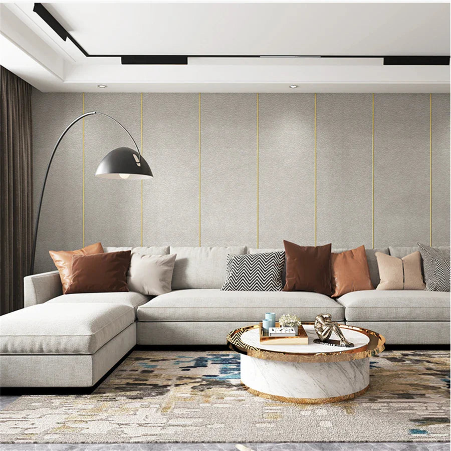 Linen 3D Foam Self-Adhesive PVC Wallpaper - Solid Color, Thickened Waterproof Wall Stickers for Home Renovation & Decor