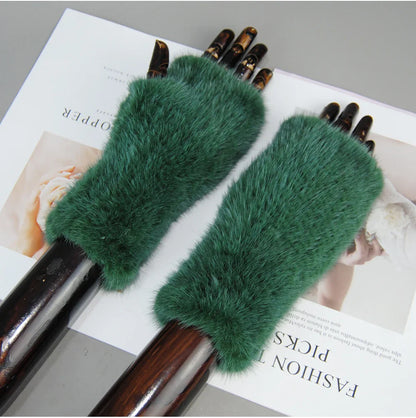 Women’s Winter Mink Fur Gloves – 100% Natural Fingerless Knitted Mittens for Warmth