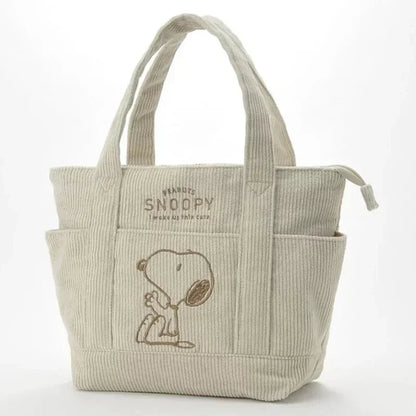 MINISO Disney Snoopy Corduroy Tote Bag - Casual Large Capacity Handbag with Zipper, Ideal for Students
