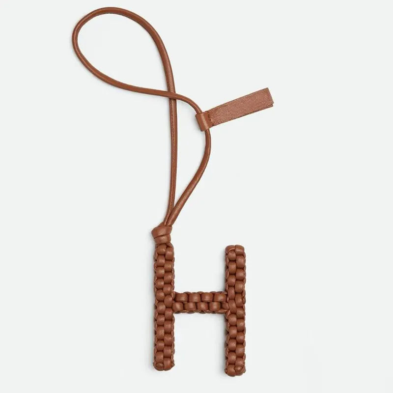 Woven Leather Letter Bag Charm – Luxury Handwoven Pendant Ornament for Women’s Handbags, Fashionable Bag Decoration Accessory