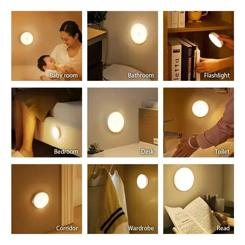 Mini LED Touch Night Light – USB Rechargeable, Portable Round Lamp with Magnetic Base & Dimming for Bedroom & Kitchen