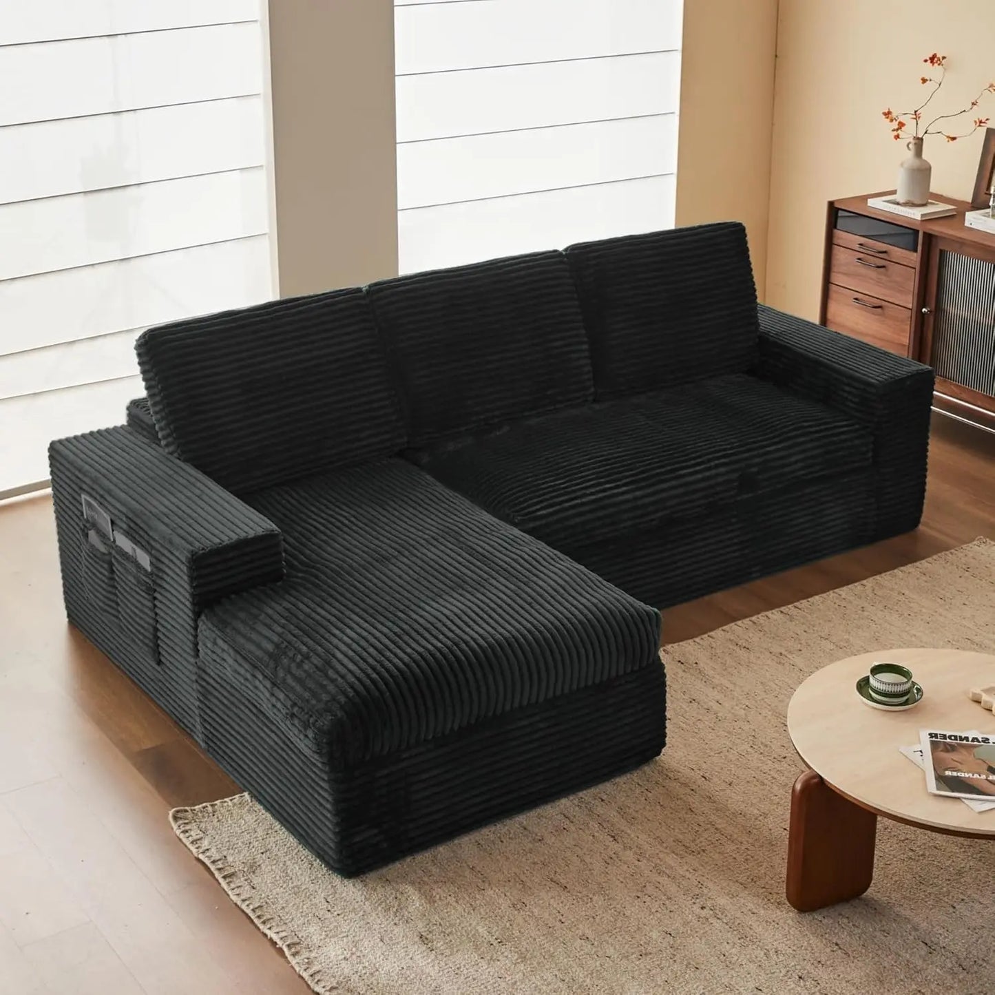 104'' Cloud Modular Sectional Sofa – Deep Seat Corduroy Couch with Chaise, Memory Foam Fluffy Boneless Living Room Sofa