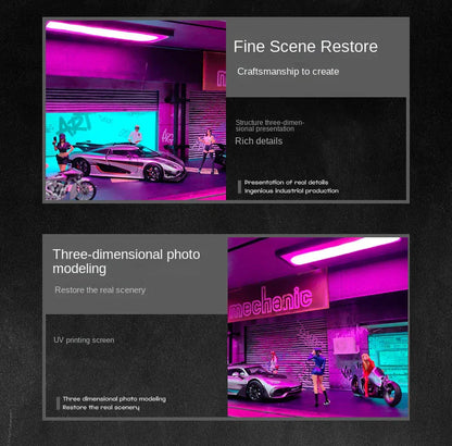 1:64 Scale Car Garage Diorama Model – LED Light Parking Lot DIY Set for Display & Gifts