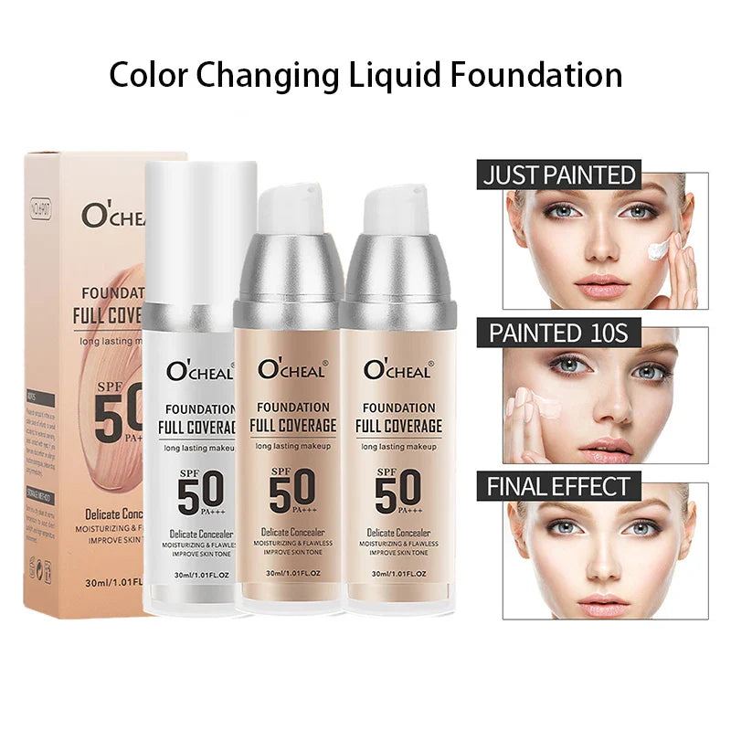 Color Changing Liquid Foundation – Concealer, Face Primer, Long-Lasting Moisturizing BB Cream Base Makeup for Women