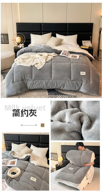 Thick Milk Fleece Winter Blanket – Warm Artificial Lamb Cashmere Weighted Comforter for Bed