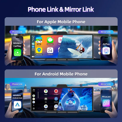 Imagebon 11.4″ H70 Pro 4K QLED Dash Cam - Wireless CarPlay & Android Auto, Dual Recording, Night Vision Car DVR