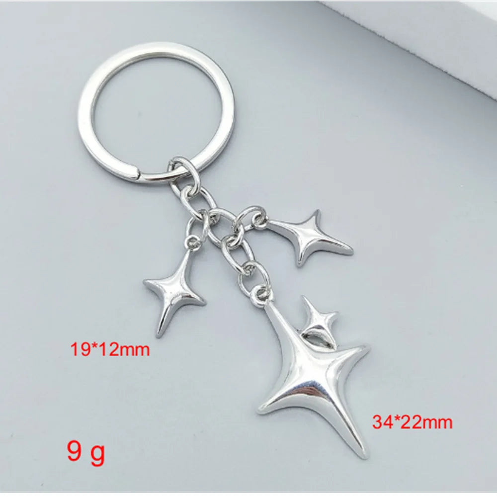 Star & Moon Alloy Keychain Pendant – Creative Four-Pointed Star Key Ring Bag Backpack Charm for Women & Men Jewelry Gift Accessories