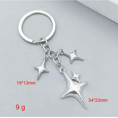 Star & Moon Alloy Keychain Pendant – Creative Four-Pointed Star Key Ring Bag Backpack Charm for Women & Men Jewelry Gift Accessories