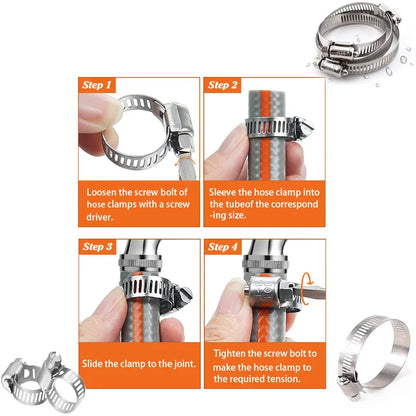 5–10PCS Stainless Steel Adjustable Hose Clamps – Worm Drive Fuel Line Clips, 8–152mm Adjustable Size for Plumbing & Automotive Use