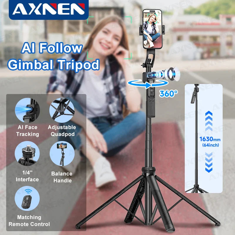 C17 AI Smart Gimbal Tripod – Foldable 360° Selfie Stick with Auto Face Tracking Quadruped Mobile Phone Holder