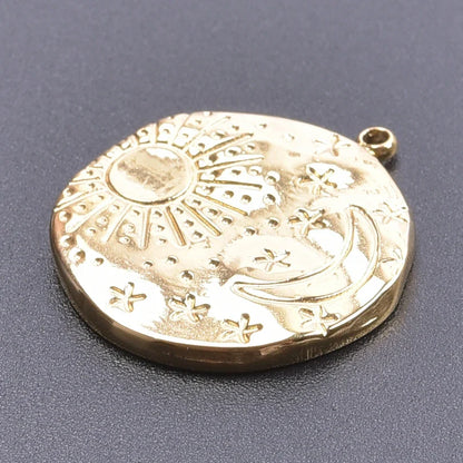 6pcs Real Gold-Plated Sun Charms - Stainless Steel Jewelry Making Pendants, Heart, Moon & Sunshine Design