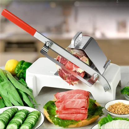 Manual Stainless Steel Frozen Meat Slicer - Kitchen Food Cutter with Automatic Meat Delivery and Nonslip Handle