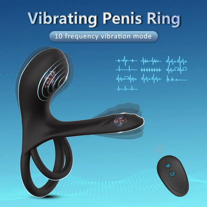 Double-Ring Vibrating Penis Ring – Dual Motor Delay Ejaculation & Erection Enlargement Adult Sex Toy
