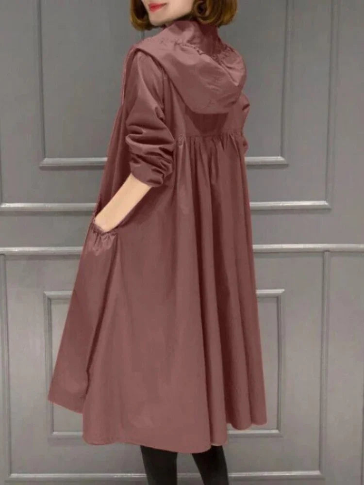 Women’s Mid-Length Hooded Trench Coat - Lightweight Loose Windbreaker for Spring & Summer