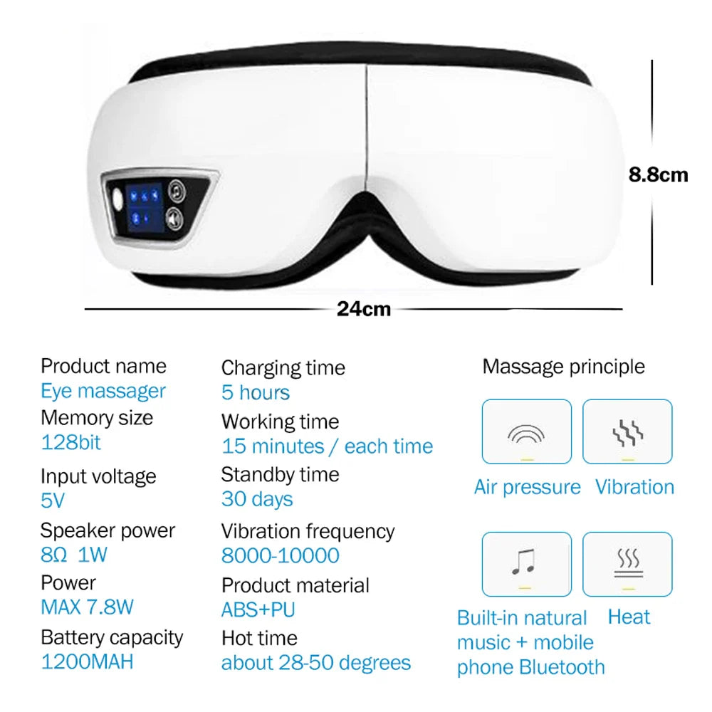 6D Smart Vibration Eye Massager – Hot Airbag Compress, Bluetooth Music Sleep Mask for Eye Relaxation & Fatigue Care