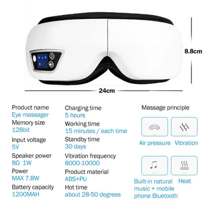 6D Smart Vibration Eye Massager – Hot Airbag Compress, Bluetooth Music Sleep Mask for Eye Relaxation & Fatigue Care