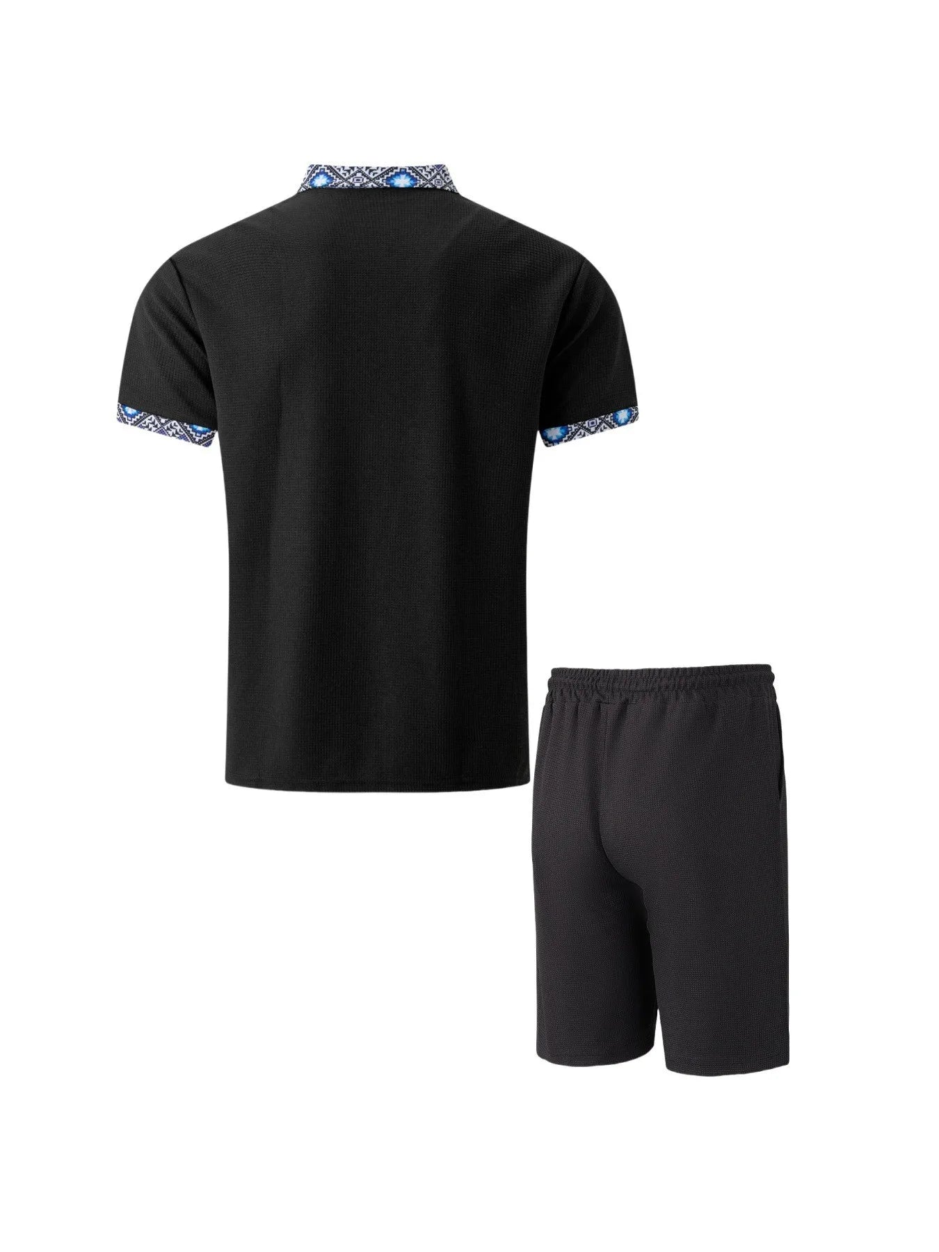 2025 Men's Summer Waffle Knit Short Set – Solid Color Zip-Up Lapel Shirt & Shorts | European & US Style