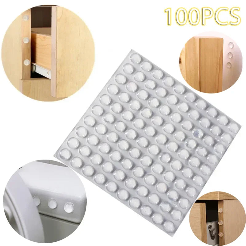 100Pcs Self-Adhesive Door Stoppers – Rubber Damper Buffers, Silicone Furniture Pads, Cabinet Cushions & Protective Pads