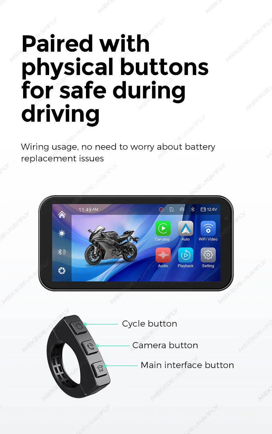 Portable 6.25-Inch Motorcycle GPS Navigation with Wireless CarPlay & Android Auto – IP67 Waterproof, DVR Drive Recorder, WIFI Moto Monitor