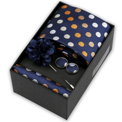 Men’s 4-Piece Tie Set Gift Box - Elegant Necktie with Handkerchief, Cufflinks & Brooch for Business, Wedding & Suit Accessories