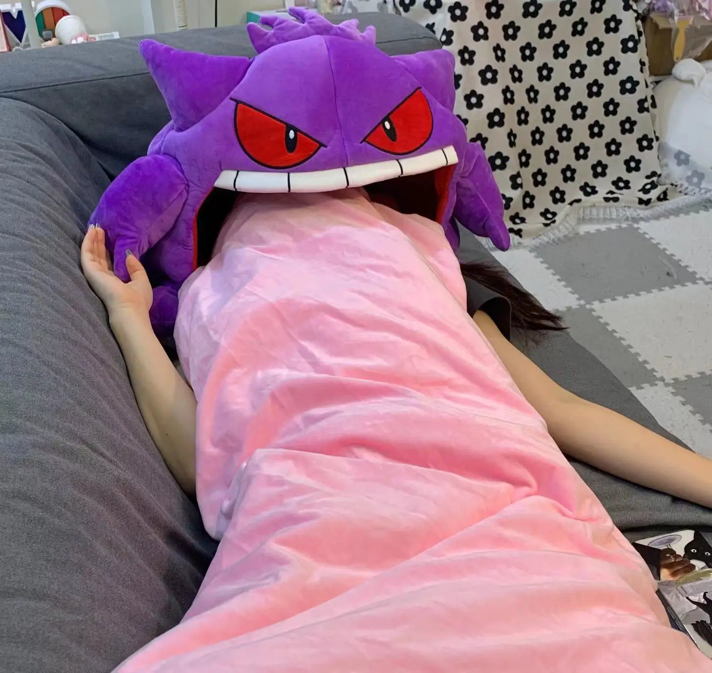 Pokemon Gengar Plush Sleep Pillow — Kawaii Anime Dual-Purpose Nap Blanket Toy Doll, Super Soft Gift
