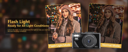 4K Camera for Photography – 18X Digital Zoom, 64MP Vlogging Camcorder, 3'' Flip Screen, WIFI Selfie Webcam for YouTube