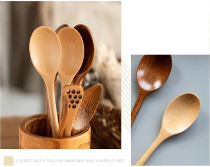 5/6PCS Nanmu Wooden Spoon Set – Japanese Style Kitchen Utensils, Tableware Cutlery for Festival & Dinnerware Gift