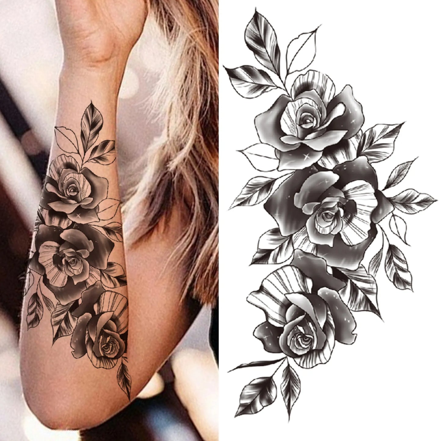Full Arm Temporary Tattoo Sleeve - Realistic Warrior Lion Tiger Flower & Maori Design Fake Tattoos