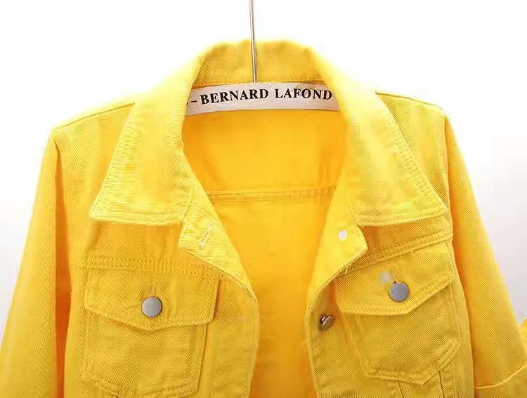Women’s Denim Jacket – Spring & Autumn Short Coat, Casual Pink Jean Jackets, Loose Purple, Yellow & Blue Outerwear Tops