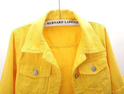 Women’s Denim Jacket – Spring & Autumn Short Coat, Casual Pink Jean Jackets, Loose Purple, Yellow & Blue Outerwear Tops